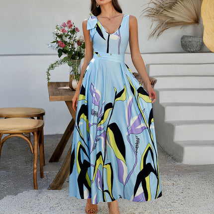 Holiday Floral Sleeveless High Waist Dress