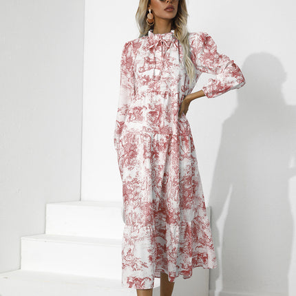 Round Neck Printed Loose Ninth-sleeve Dress
