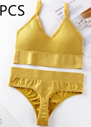 Thin French Style No Steel Ring Panties And Bra Set