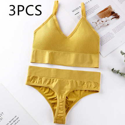 Thin French Style No Steel Ring Panties And Bra Set