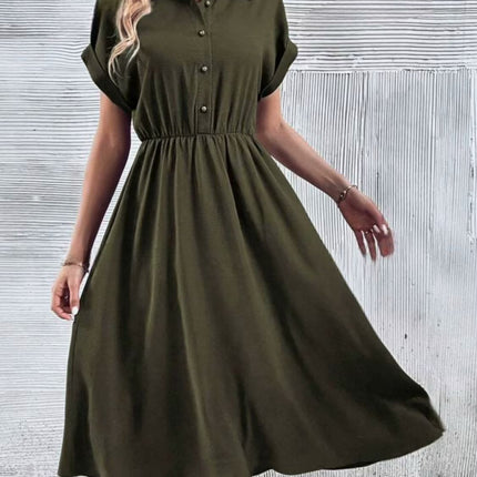 Midi Shirt Collar Short Sleeve Dress