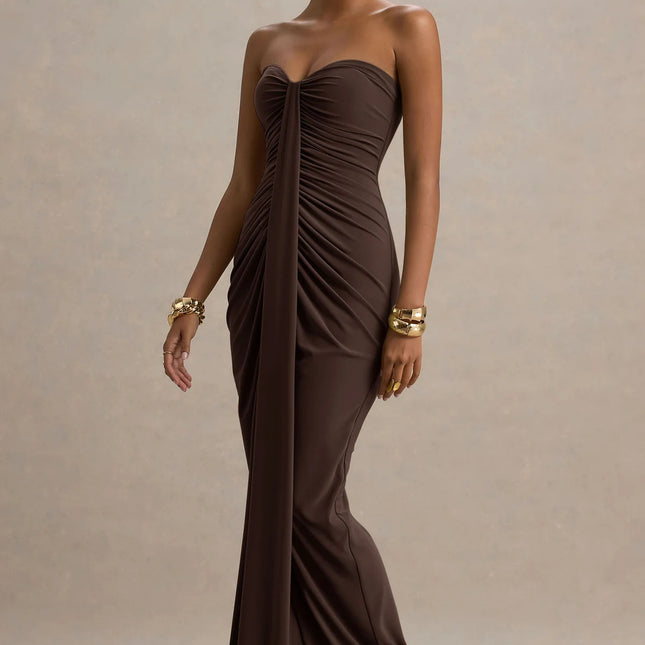 Bandeau Slim Fit Pleated Sheath Dress