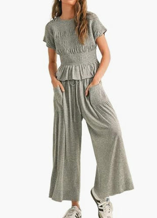 2-piece Pleated Top and Wide Leg Pants
