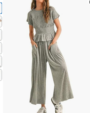 2-piece Pleated Top and Wide Leg Pants