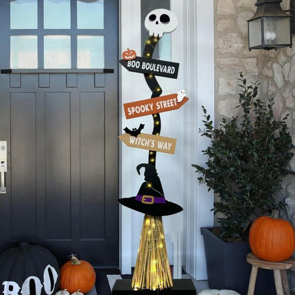 Halloween Glowing Wooden Witch Broom Ornaments