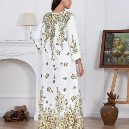 Elegant Flower Diamond Long Sleeve Round Neck Dress