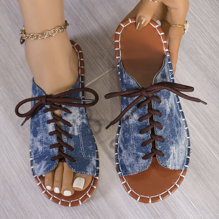 Plus Size Lace-up Fish Mouth Flats
