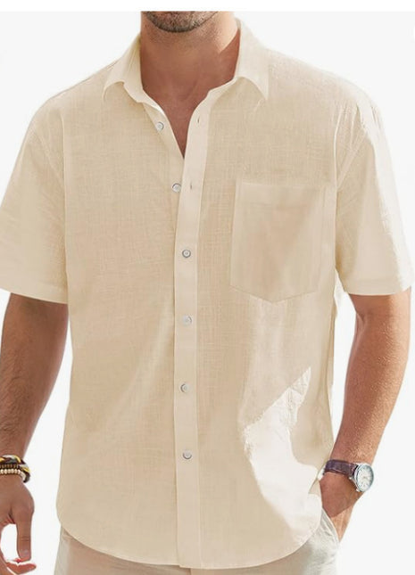 Camisa de manga corta de algodón y lino