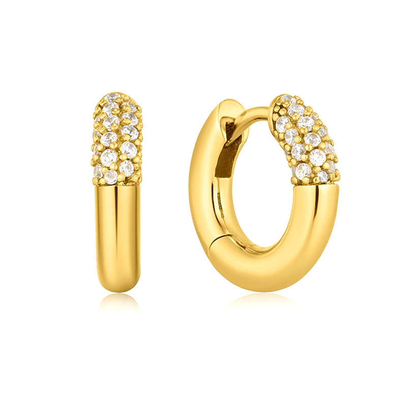 Sterling Silver Needle Street Fashion Geometry Pattern Round Rhinestone Earrings