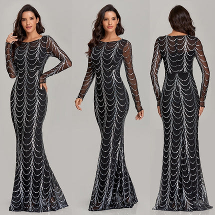 Sequins Party Long Sleeve Maxi Dresses