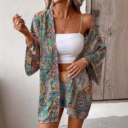 Ethnic Round Neck Shirt Bohemian Long Sleeve Shirt