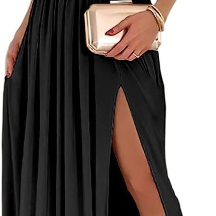 Elegant One Shoulder High Split Cutout Sleeveless Maxi Dress