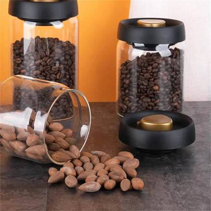 Vacuum Airtight Sealed Glass Jar for Coffee Beans Canister Kitchen Food Grains Candy Keep Fresh and Good