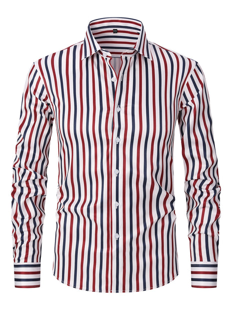 Camisa de hombre de manga larga de seda helada a rayas que combina con todo