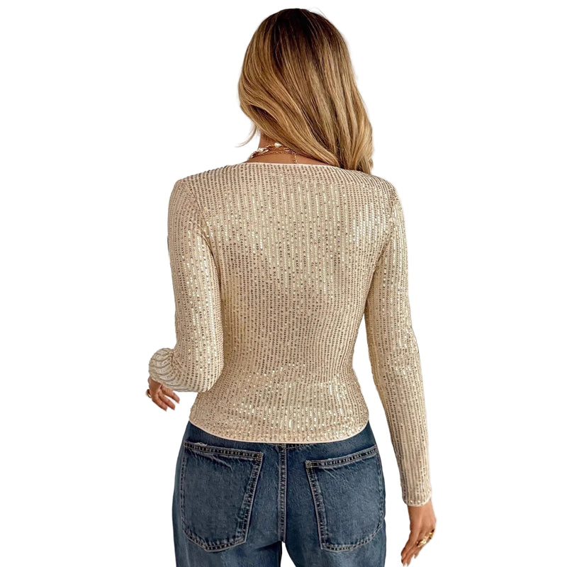 New Shiny Sequin Long-sleeve T-shirt Top