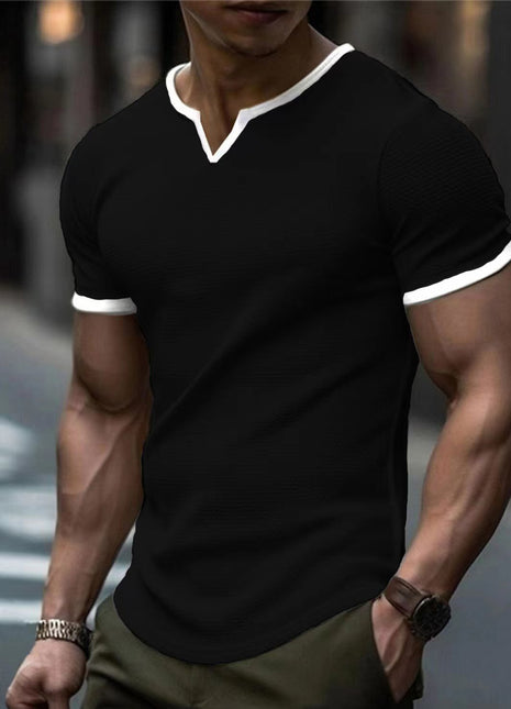 Camiseta de cuello de pico con bloques de color de gofre para deportes al aire libre