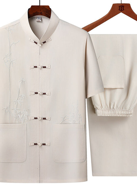 Traje Tang estilo chino de manga corta para hombre con cierre de rana