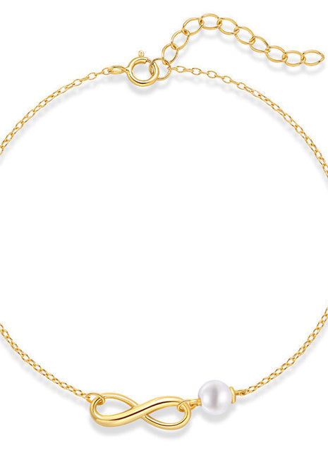 925 Sterling Silver Glossy Chain Pearl Bracelet – Gold-Plated Women's Jewelry