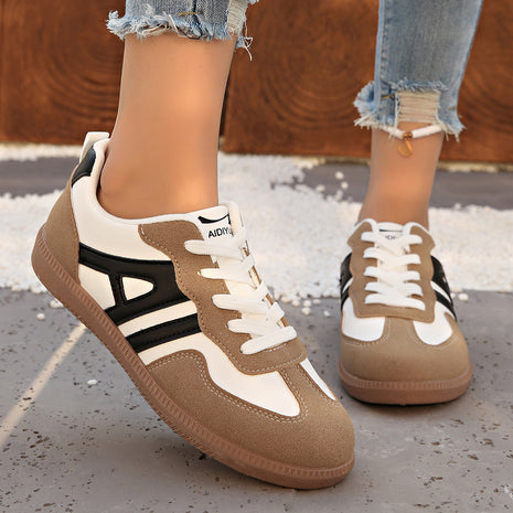 Zapatillas de jogging ligeras con cordones para mujer, estilo retro con bloques de color