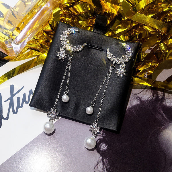 Long Tassel Full-Jeweled Stud Earrings