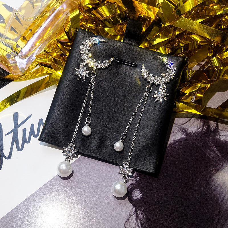 Long Tassel Full-Jeweled Stud Earrings
