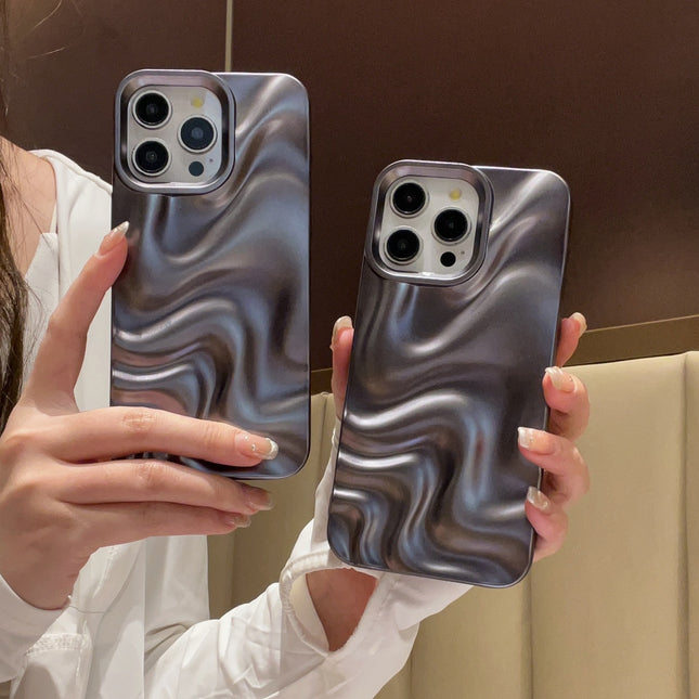 iPhone 14/15/16 All Models Matte Black Water Ripple Case