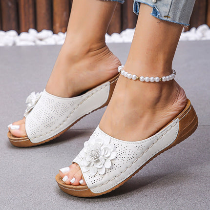 Flower Wedges Retro Hollow Mule