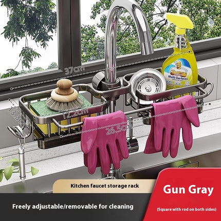 Aluminium Sink Faucet Storage Rack – Multi-Functional Kitchen Organizer & Drain Basket