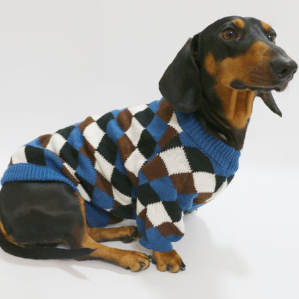 Pet Clothes Blue Coffee Rhombus Sweater