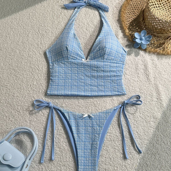 Plaid Collar Slim Fit Top Drawstring Short Lace Pants Suit
