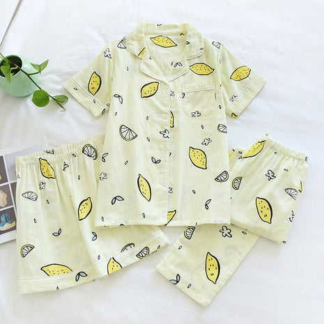 Conjunto de pijama de 3 piezas de gasa dulce y algodón