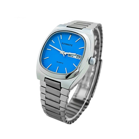 Reloj de cuarzo de moda con correa de acero, esfera cuadrada blanca y sencilla