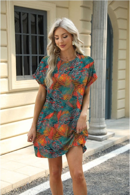 Loose Crew Neck Short Sleeve Pocket Dress