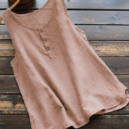 Korean Round Neck Loose Vest Cotton Linen Top