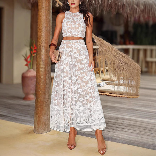 Vacation Vest Zipper Pocket Skirt Suit Set