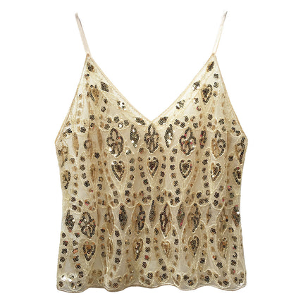 Heavy Embroidery Sequins Vest Shiny Small Sling