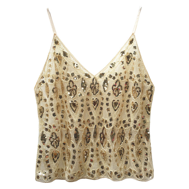 Heavy Embroidery Sequins Vest Shiny Small Sling