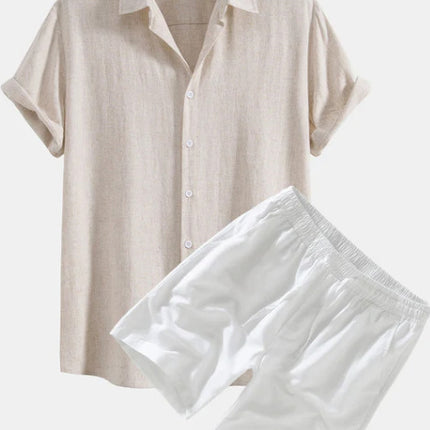 Men's Solid Color Casual Short-sleeved Shirt Shorts Suit