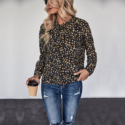 Pullover Long Sleeve Bow Collar Shirt