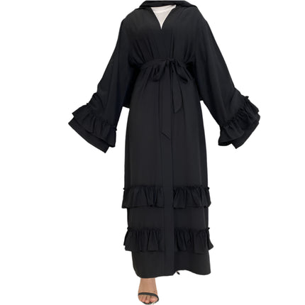 Ruffled Sleeves Lace Up Abaya