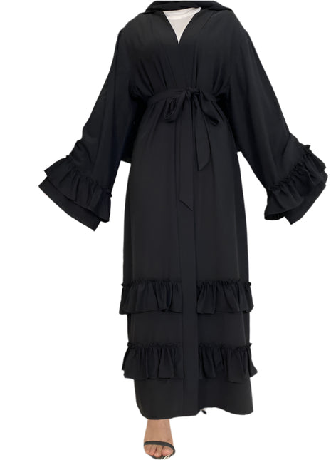 Abaya con cordones y mangas con volantes