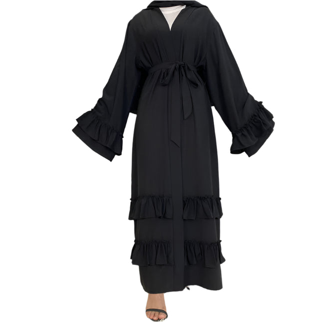 Ruffled Sleeves Lace Up Abaya