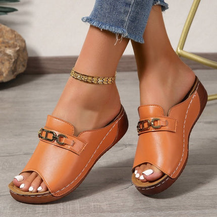 Peep Toe Mule with Metal Accessories