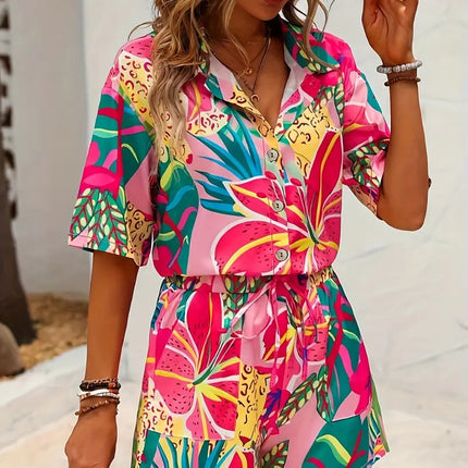 Hawaiian Style Short Sleeve Shirt Shorts Suit