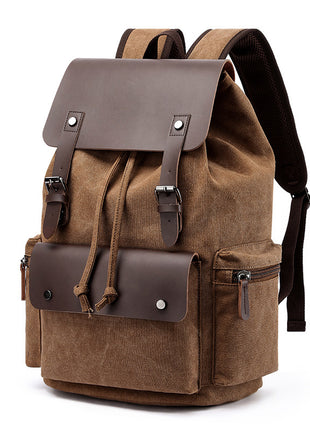 Casual Canvas Backpack Business Laptop Bag With Buckle Drawstring Design