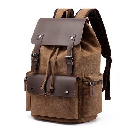 Casual Canvas Backpack Business Laptop Bag With Buckle Drawstring Design