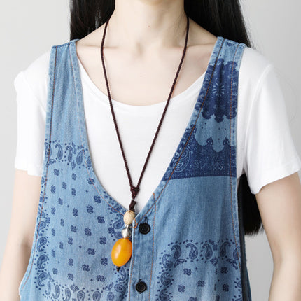 Sleeveless Washed Ripped Denim Suspender Overall
