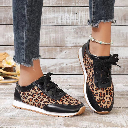 Flat Bottomed Leopard Lace Up Casual Shoes