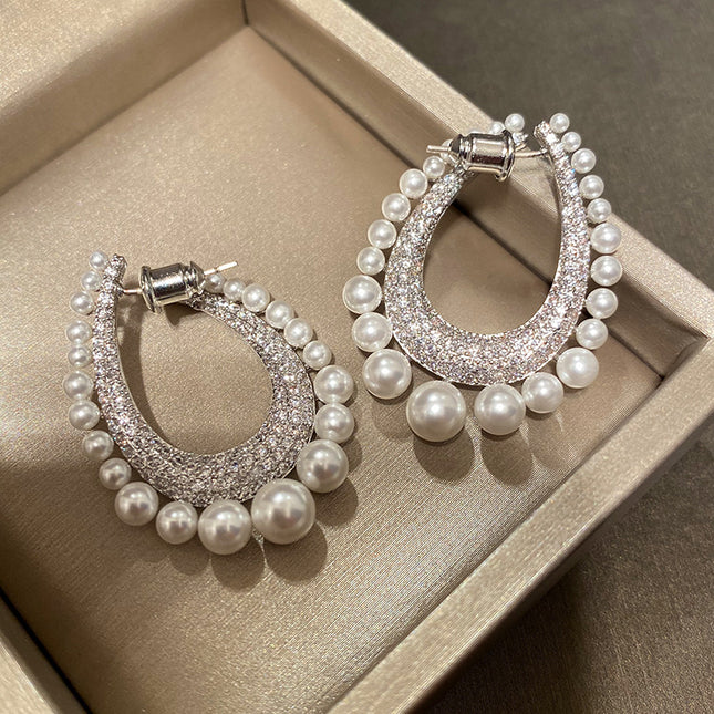 Full Diamond Row of Pearl Drop Earrings
