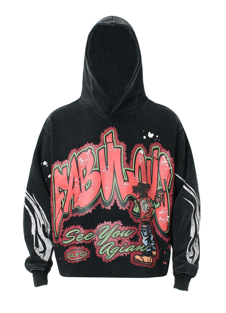 Sudadera con capucha de estampado acuático lavado estilo urbano
